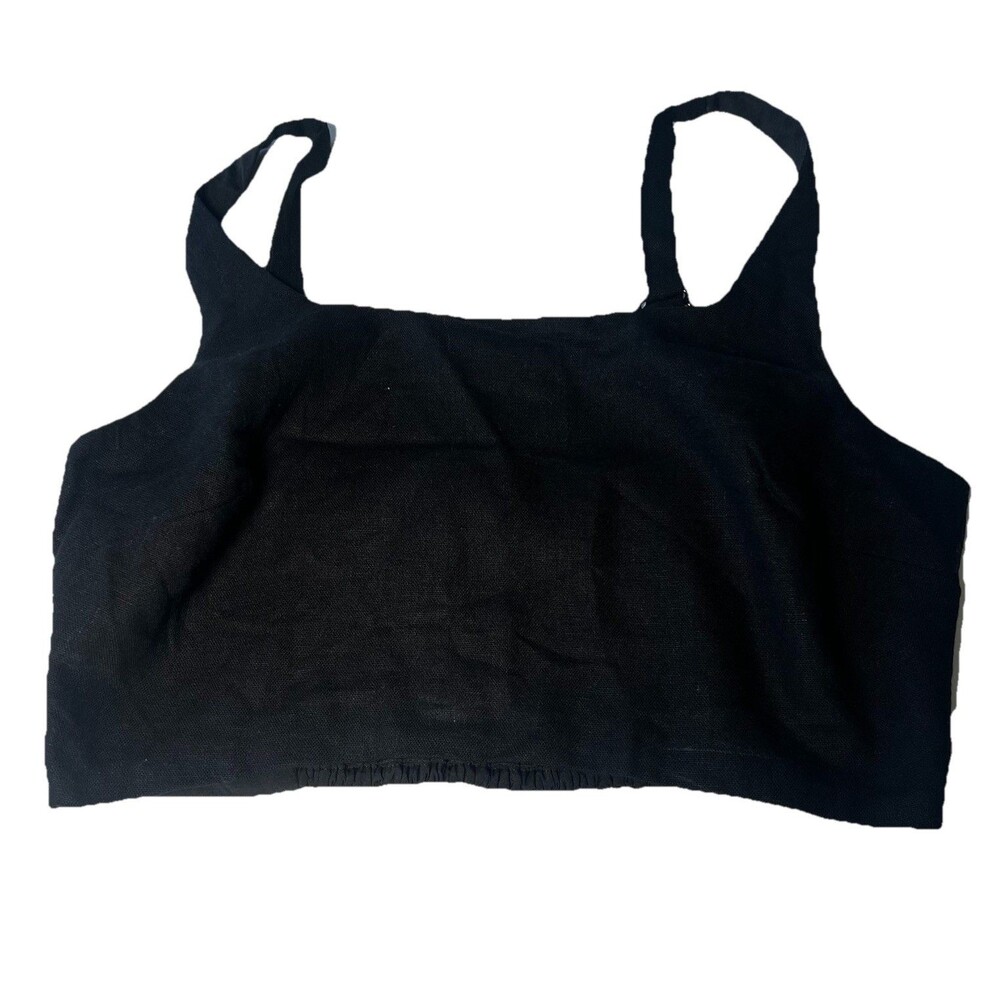 House Of Harlow 1960 Smocked Back Black Crop Top Adjustable‎ Straps Linen NWT XS